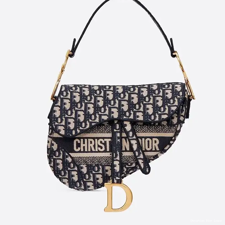 Canvas Dior Christian Bag Oblique Saddle Blue Motif 0702 Luxury